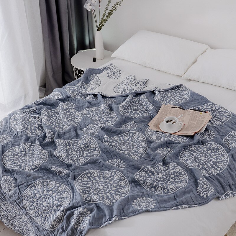 Manta muselina de algodón 100% Para sofá cama, manta de viaje de estilo y transpirable con Mandala, manta grande y suave Para mujer: Blue / 150x200 cm