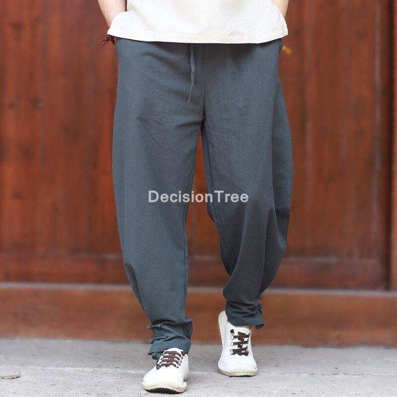 2021 stile cinese kung fu tai wushu pantaloni uomo pantaloni da jogging pantaloni da uomo streetwear pantaloni casual da uomo pantaloni hip-hop in lino allentato: L / color5