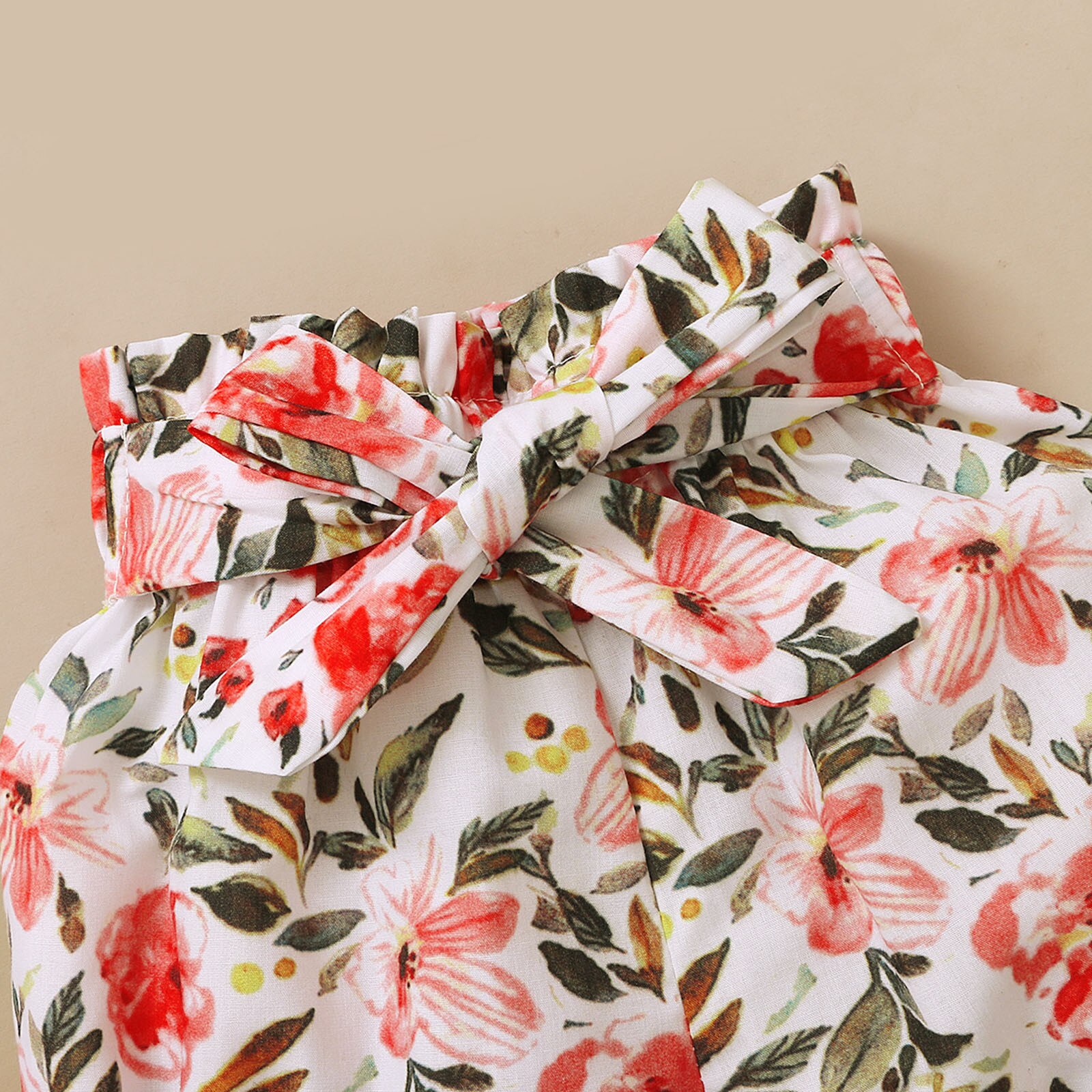 Girl Outfits Toddler Baby Girls Clothes Summer Solid Short Sleeve Ruffle Romper Bodysuit+Floral Print Shorts Headbands Outfits