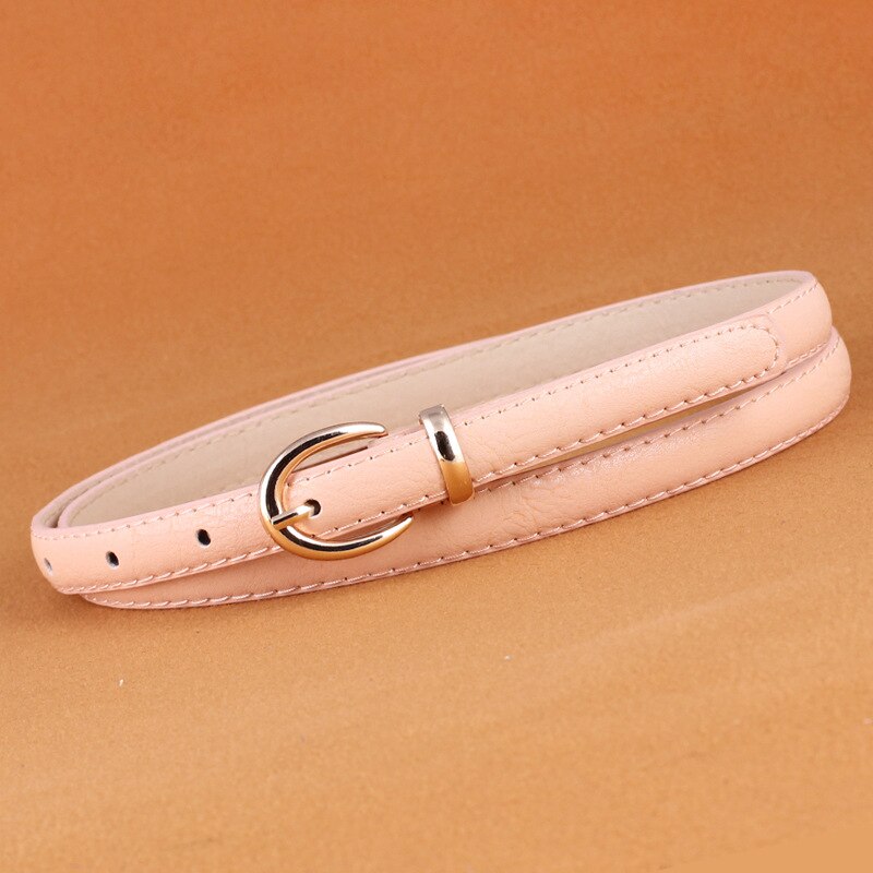 Female Leather Belt Metal Buckle Harajuku Candy Colors Girls Belt Skinny Thin Narrow Waistband for Women Dress Belts: Pink
