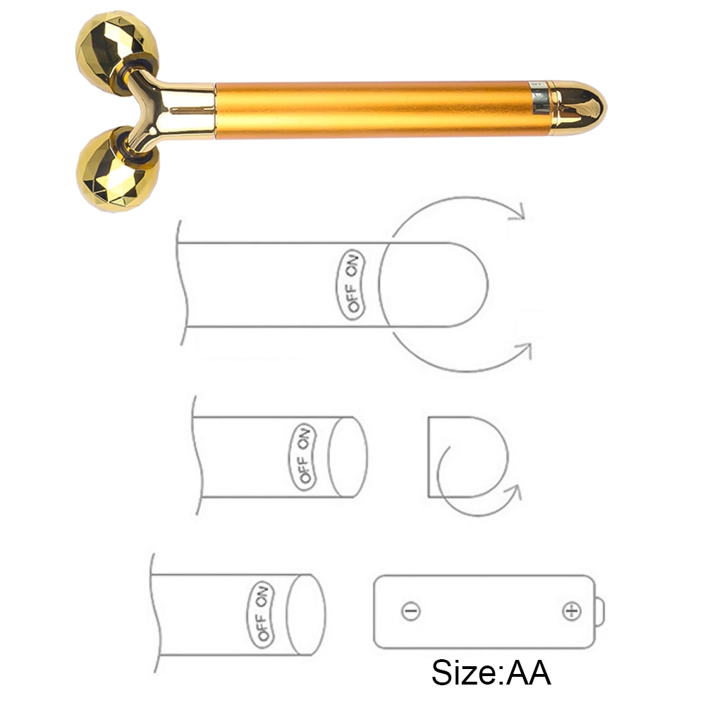 Rullo artefatto viso sottile V viso 24K bellezza sbarra massaggiatore doppio mento muscolo magro 3 D palla da massaggio barra elettrica dorata