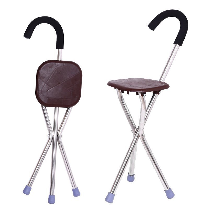 Bastón plegable de aleación de aluminio para exteriores, silla antideslizante para bastón, taburete multifuncional estable y seguro para personas mayores: Marrón oliva