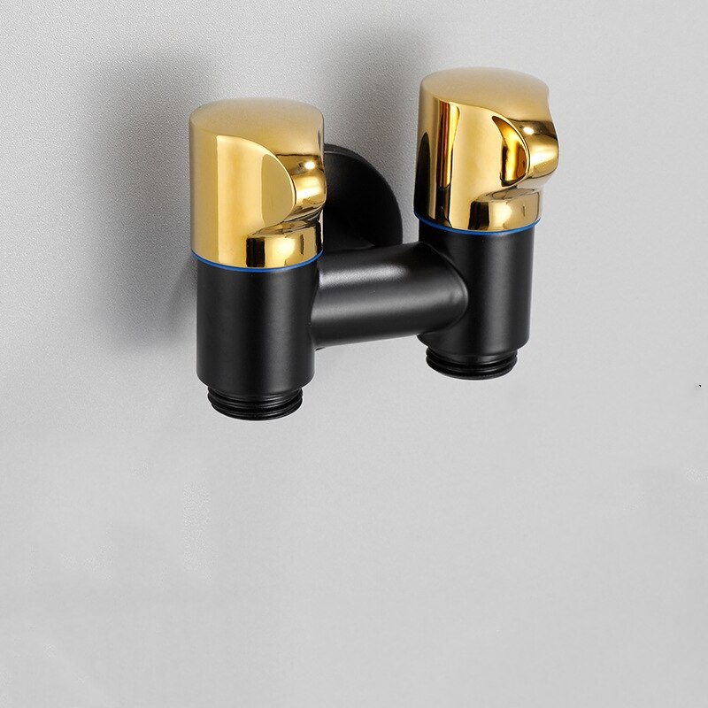 1pc Laundry Bibcock Brass Black/Black Gold Wall Mount Double Using Water Faucet Bathroom Accessories Outdoor Sink Garden Taps: F