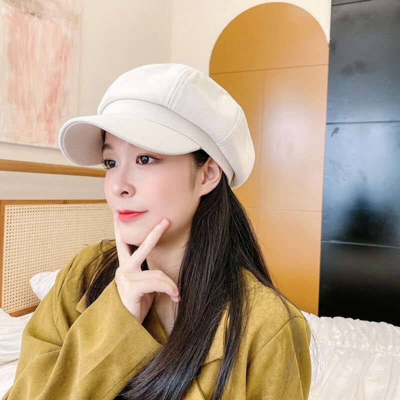 Women Hat Autumn Retro Octagonal Newsboy Cap Ladies Solid Plain Cotton Beret Hat Female Vintage Artist Painter Hat Women Berets