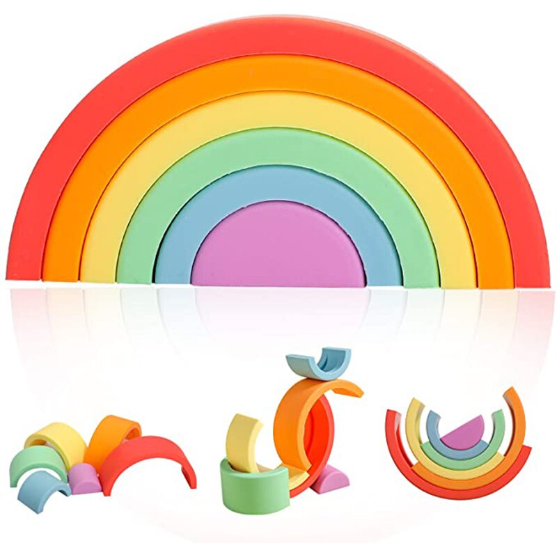 1Set Baby Regenboog Kleuren Siliconen Stapelen Speelgoed Montessori Creatief Speelgoed Bpa Gratis Food Grade Siliconen Vroege Onderwijs Kinderen: Six Grid Red