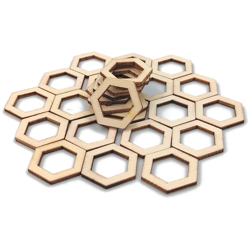 Rodajas de madera de 100 piezas, adornos hexagonales cuadrados con forma de flor, losas de madera, decoración artesanal