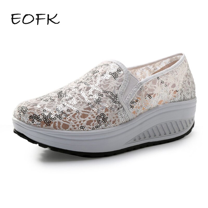 Eofk Vrouwen Flats Platform Sneakers Zomer Casual Moccasions Dames Loafers Bling Glitter Ademend Mesh Schoenen Vrouw Schoenen