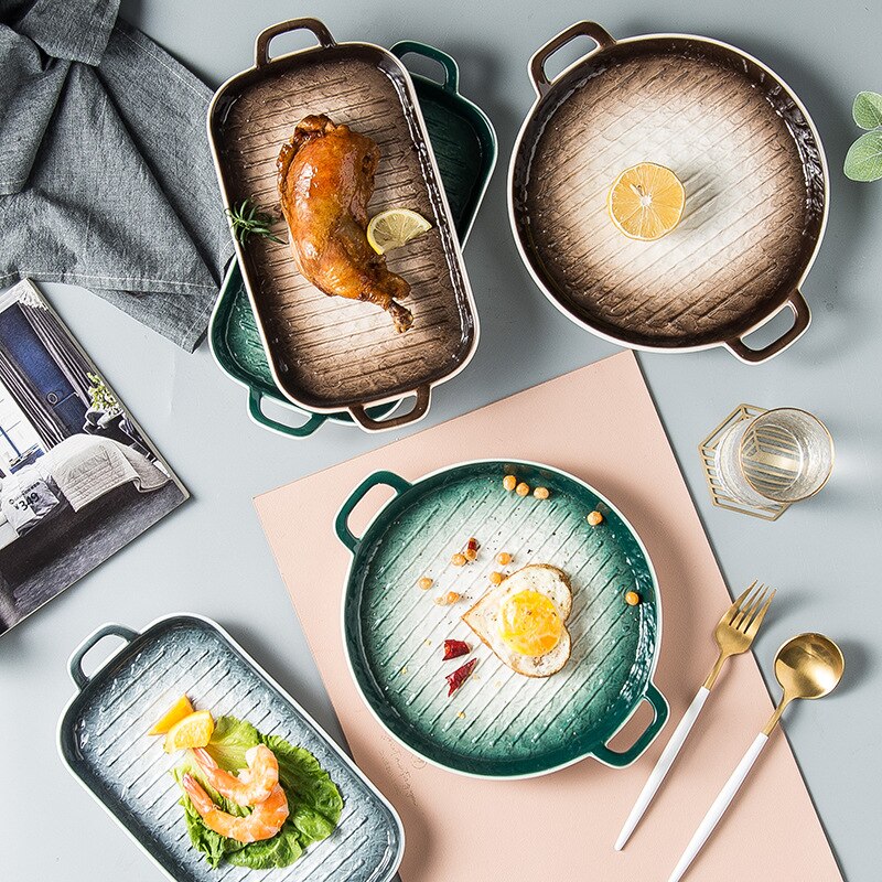 Ijs Crack Diner Plaat Servies Met Dubbel Handvat Cermics Bakvormen Servies Set