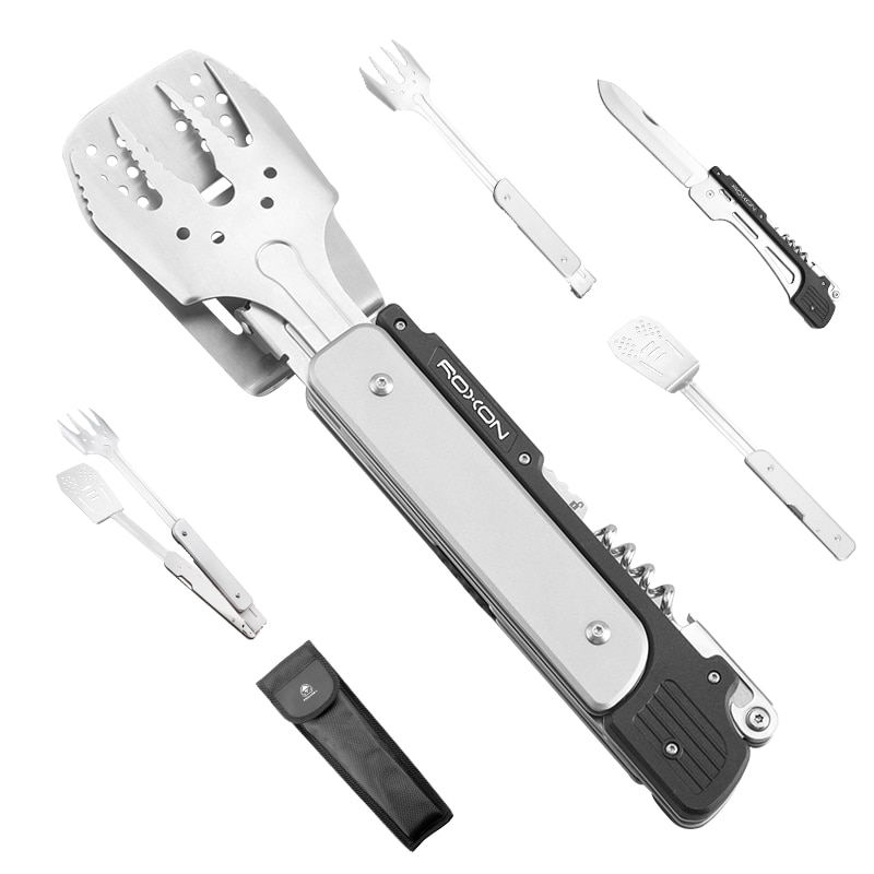 ROXON 6-in-1 BBQ Multi Werkzeug, edelstahl barbrcue Grill Werkzeug, Spachtel, Gabel, Grill Zange, Flasche Öffner, multitool