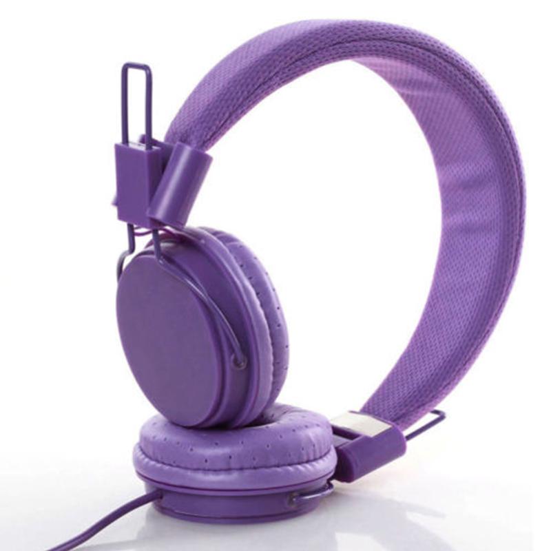 Ostart Foldable Kids Wired Headband Adjustable Earphone Headphones with Mic Stereo Bass gaming Music Calling Phone Call: purple