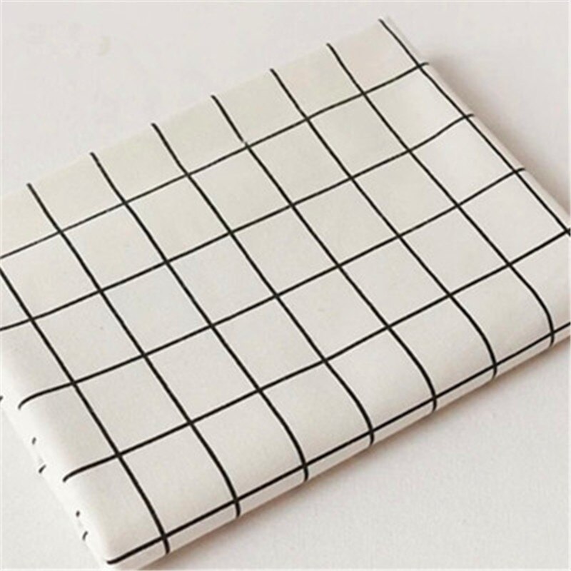 100*150cm moderne sort og hvid grå plaid geometrisk trykt linned bomuldsstof til duge gardin sengelinned stof: Hvid