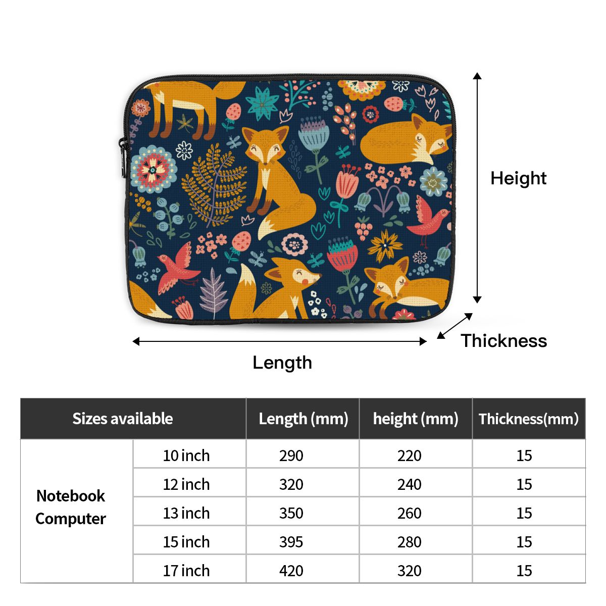 Laptop Notebook Bag Case Fox Computer Sleeve Case 12" 13" 15" 17" Shockproof Case Bag for Macbook Air Pro