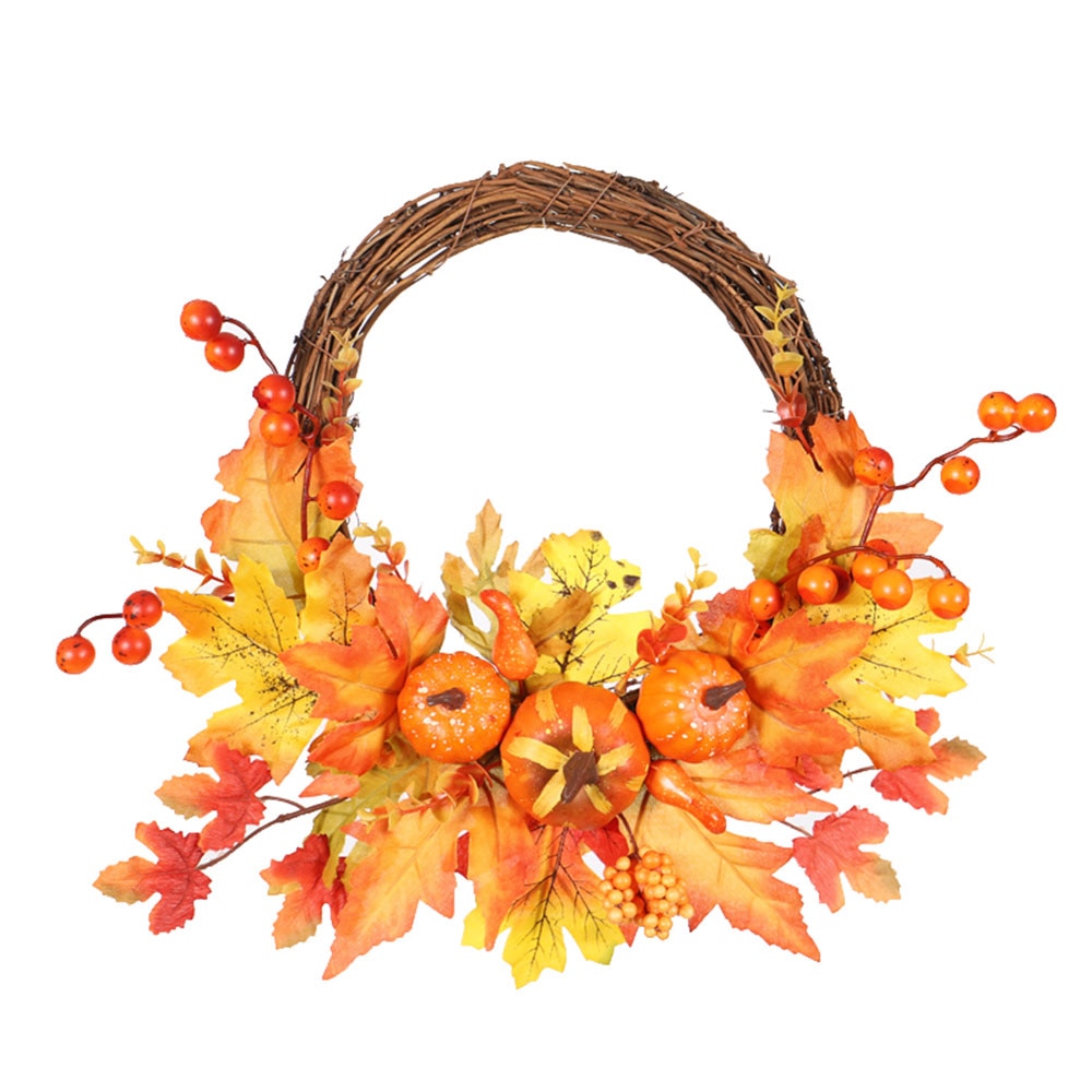 Kunstmatige Bloem Val Krans Thanksgiving Oogst Krans Ornament Met Pompoenen Maple Leaf Thuis Muur Deur Opknoping Decor