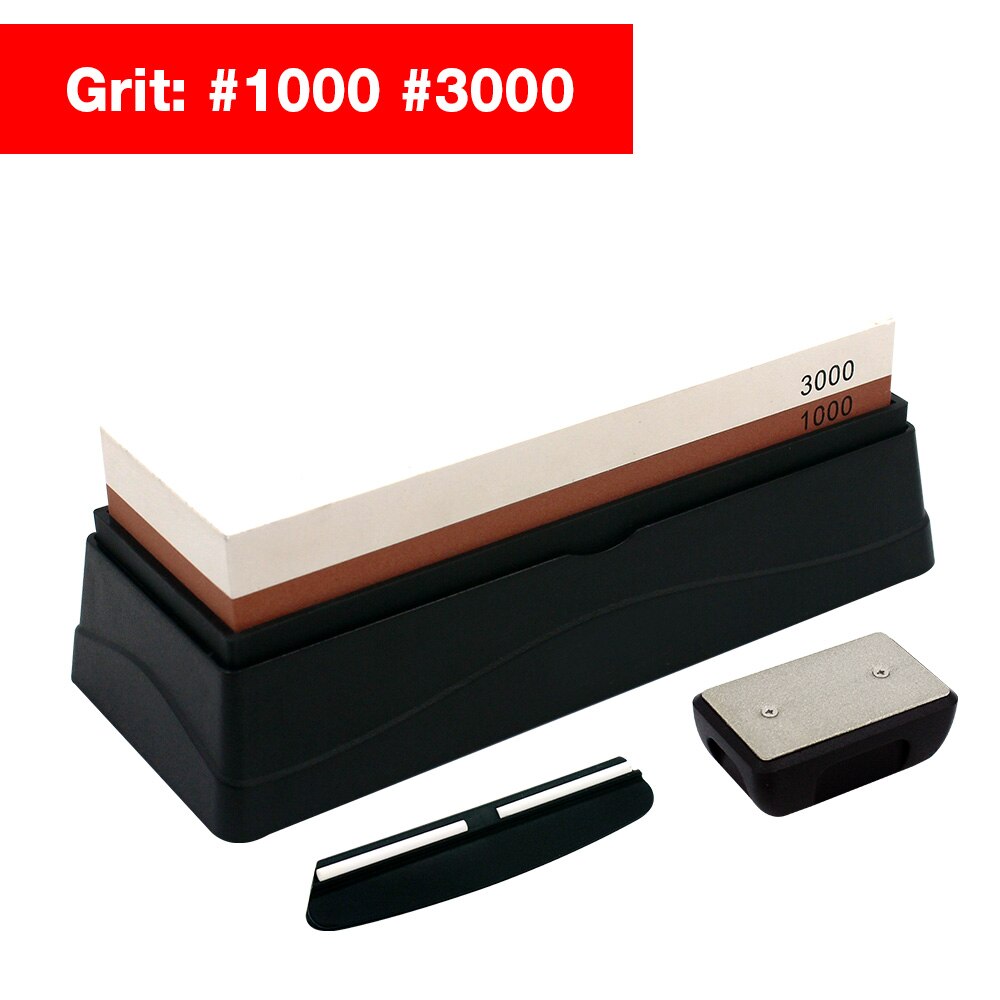 HIAMEA-afilador de cuchillos de cocina, sistema de afilado de piedra de afilar, juego de afilado de piedra de afilar de doble cara, grano 1000 3000: 1000 3000 with base