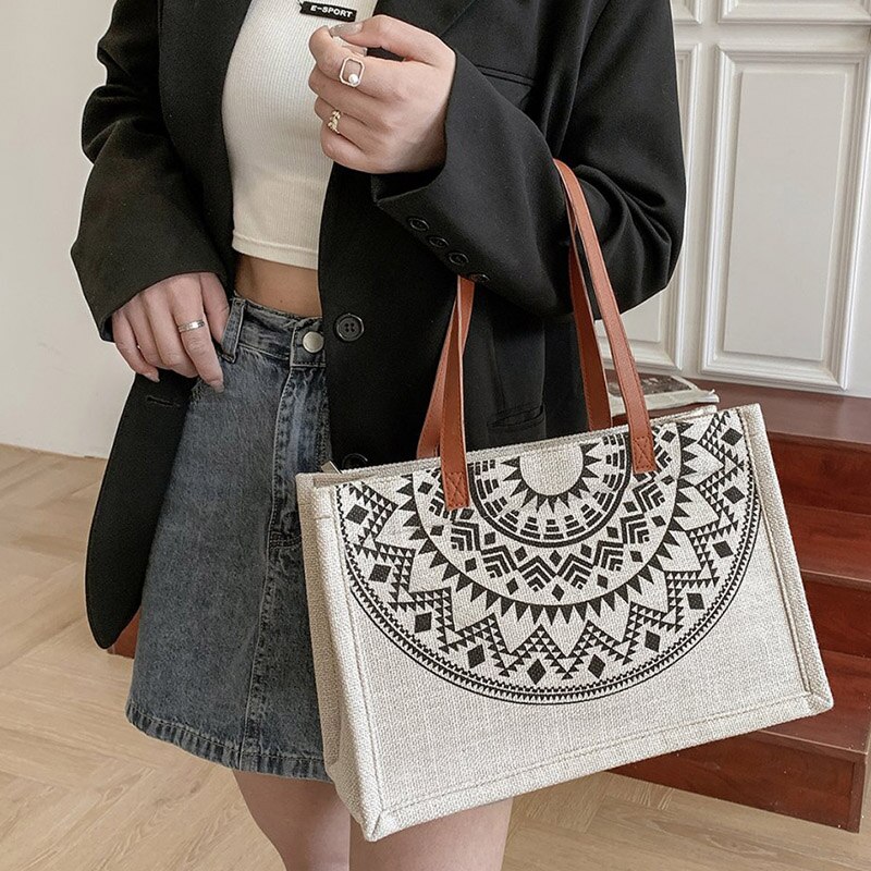 Leinwand Tote Tasche frauen Schulter Tasche Nationalen Stil Baumwolle Und Hanf Frauen Einkaufen Schulter Geldbörse Neue Handtasche