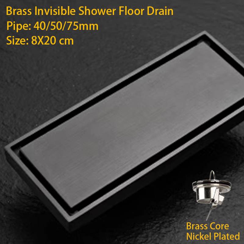 Brass Floor Drain, Metal Grey Color, Washing Machine, Bathroom, Shower, Invisible, Long Strip, Bathroom: Lavender