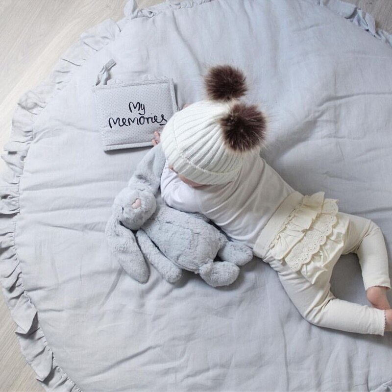 Bomuld flæse legemåtte med lynlås børn runde gulv pude område tæpper til soveværelse barnevogn tæppe 100cm