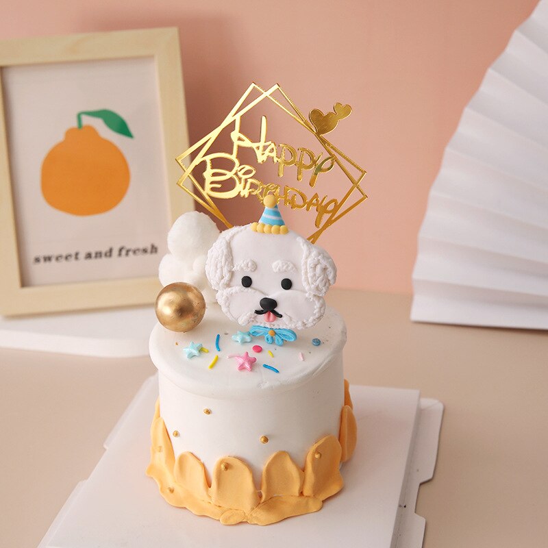 Dyr hund fødselsdagsfest kage topper bageartikler korea ins bichon børn baby favor cupcake bage tilbehør dekorationer