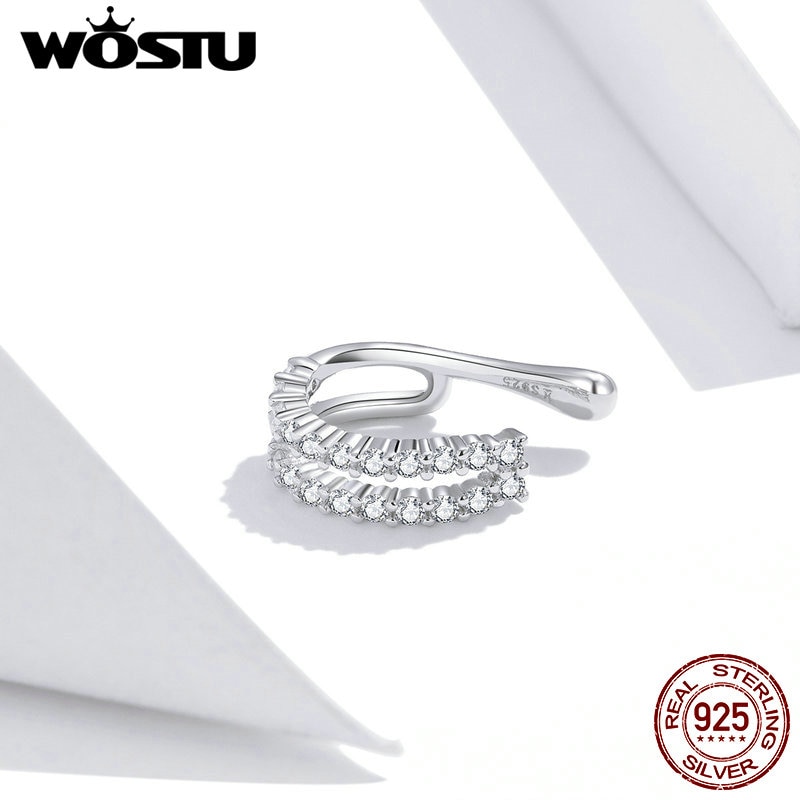 WOSTU 1 Pairs 925 Sterling Silver Ear Clip Dazzling earrings Earrings for Women Zircon Ear Cuff Earring Ear Line Jewelry