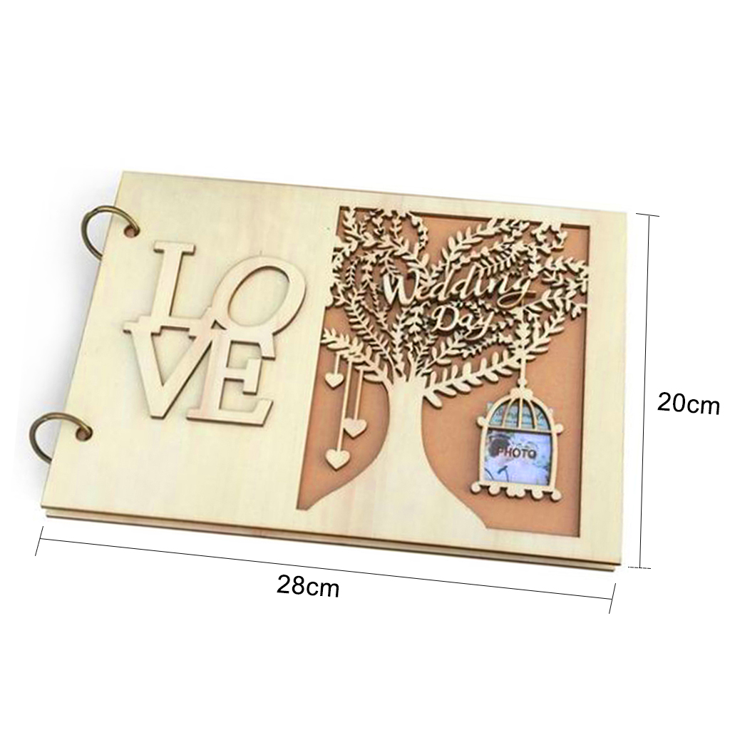 Trä bröllop tillbehör bärbar ihålig yta fotoram sandal trä anteckningsbok gästbok 20 sidor bröllop dekoration