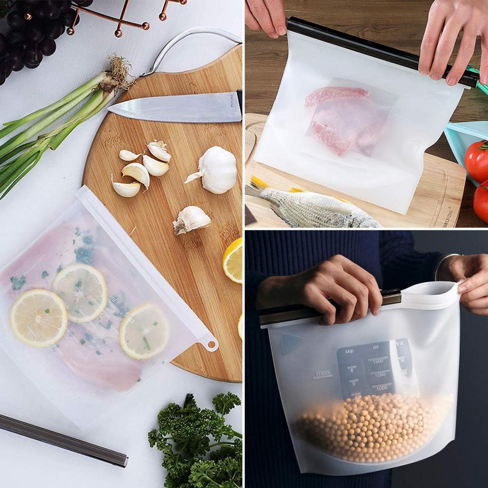 Sacs réutilisables de Silicone, sac frais de Silicone pour le liquide de casse-croûte de légumes de Fruits, micro-ondes