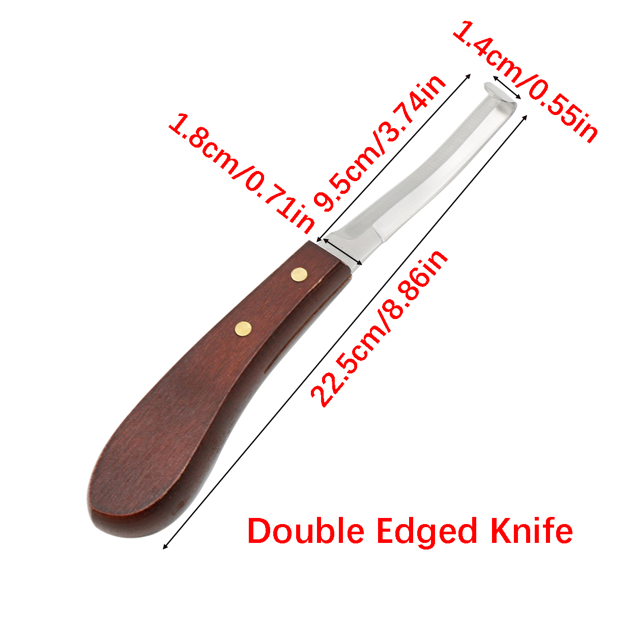 1 cuchillo para pezuñas de caballo, hoja de acero inoxidable de doble filo, cuchillos para recortar pezuñas con mango de madera, herramienta para recortar pezuñas de ganado ovino
