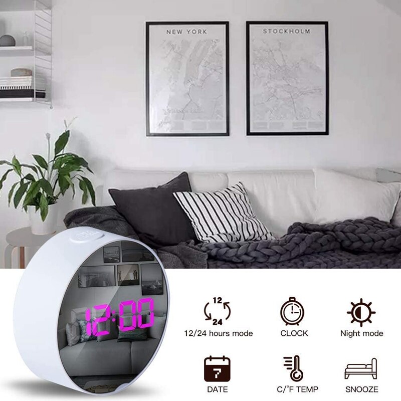 LED Digital Alarm Clock USB Electric Desk Bedside Clocks with Snooze Date Temperature 12/24Hour for Bedroom Office