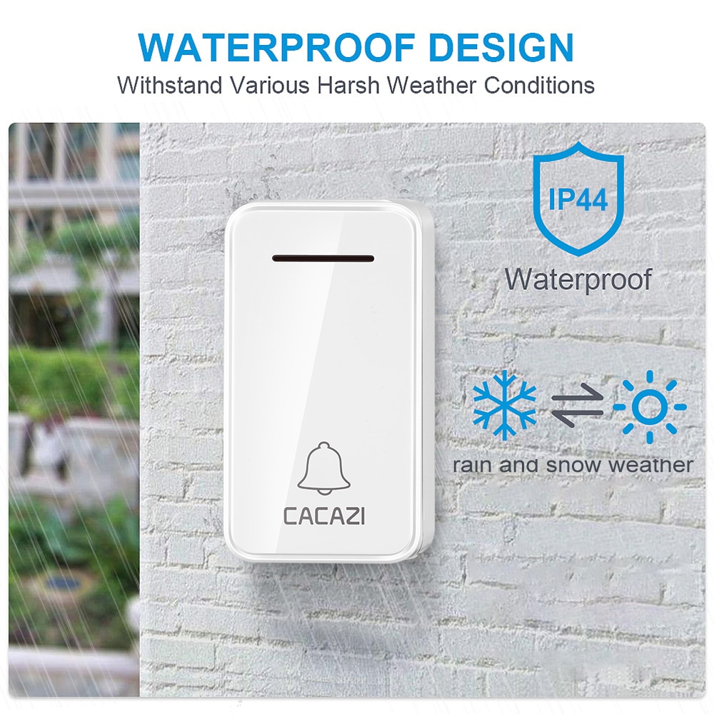 Self-Powered Waterdichte Draadloze Deurbel Geen Batterij Led Licht 200M Thuis Draadloze Bel Eu Plug 1 2 Knop 1/2 Ontvanger