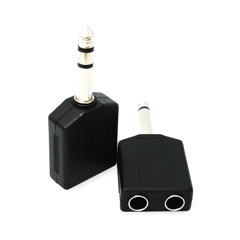 1/4 lydjack 6.35mm 3.5mm kontakter jack for hodetelefon mikrofon splitter omformer 6.3 3.5: 6.35mm to 6.35mm a / 2- polet