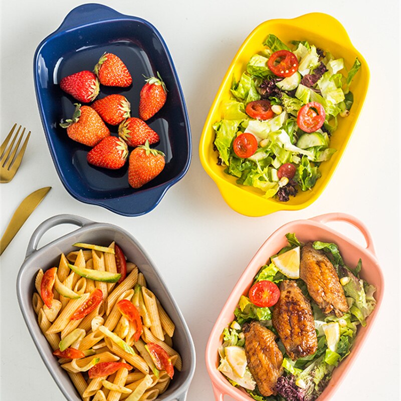 Yellow/Red/Blue/Green/Grey/Pink 400ml/500ml Fruit Salad Bowls Ceramic Tableware Tray Decorative Living Room Plates