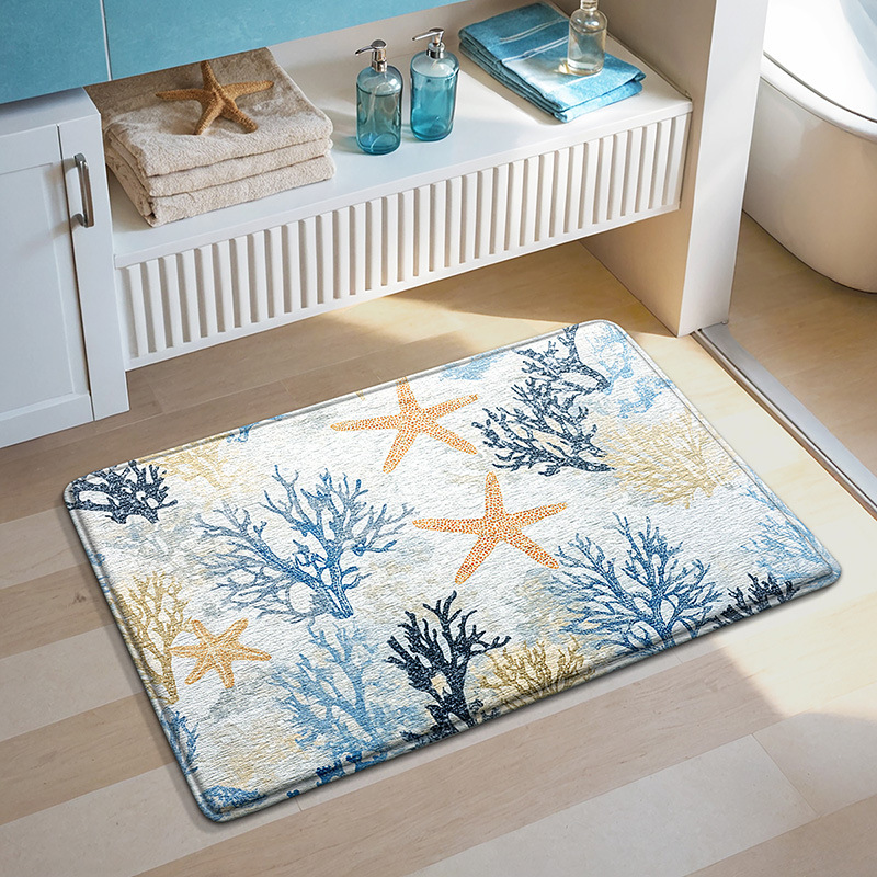Alfombra de baño con temática oceánica - Alfombra de esponja ultrasuave - Absorción rápida y secado rápido - Antideslizante y agradable para la piel - Decoración del baño