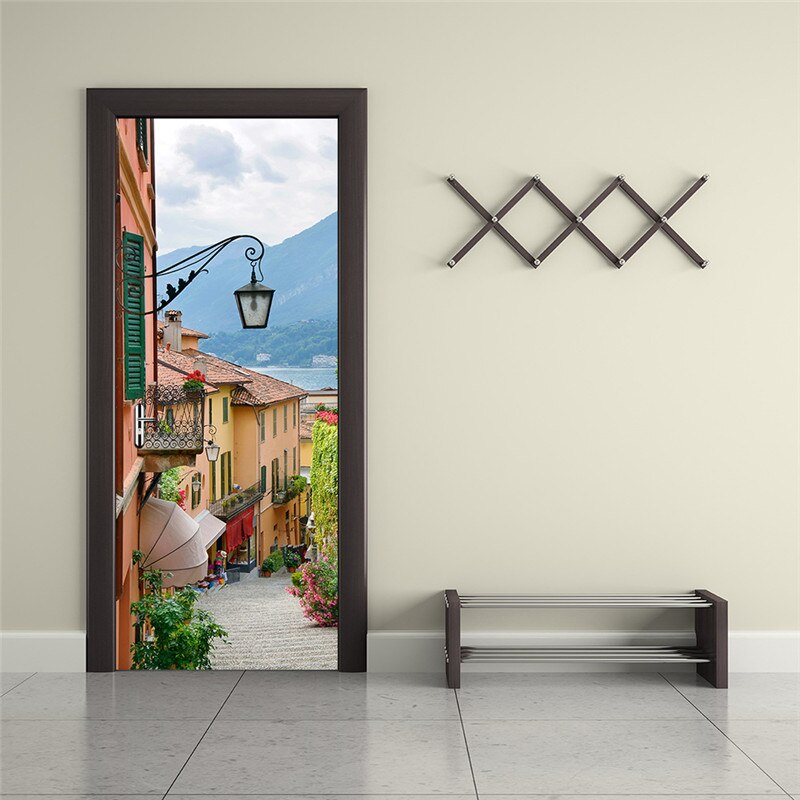 Thuis Creatieve Diy 3D Deur Stickers Oude Stad Patroon Voor Kinderkamer Deur Woondecoratie Accessoires Grote Muur Sticker: 1
