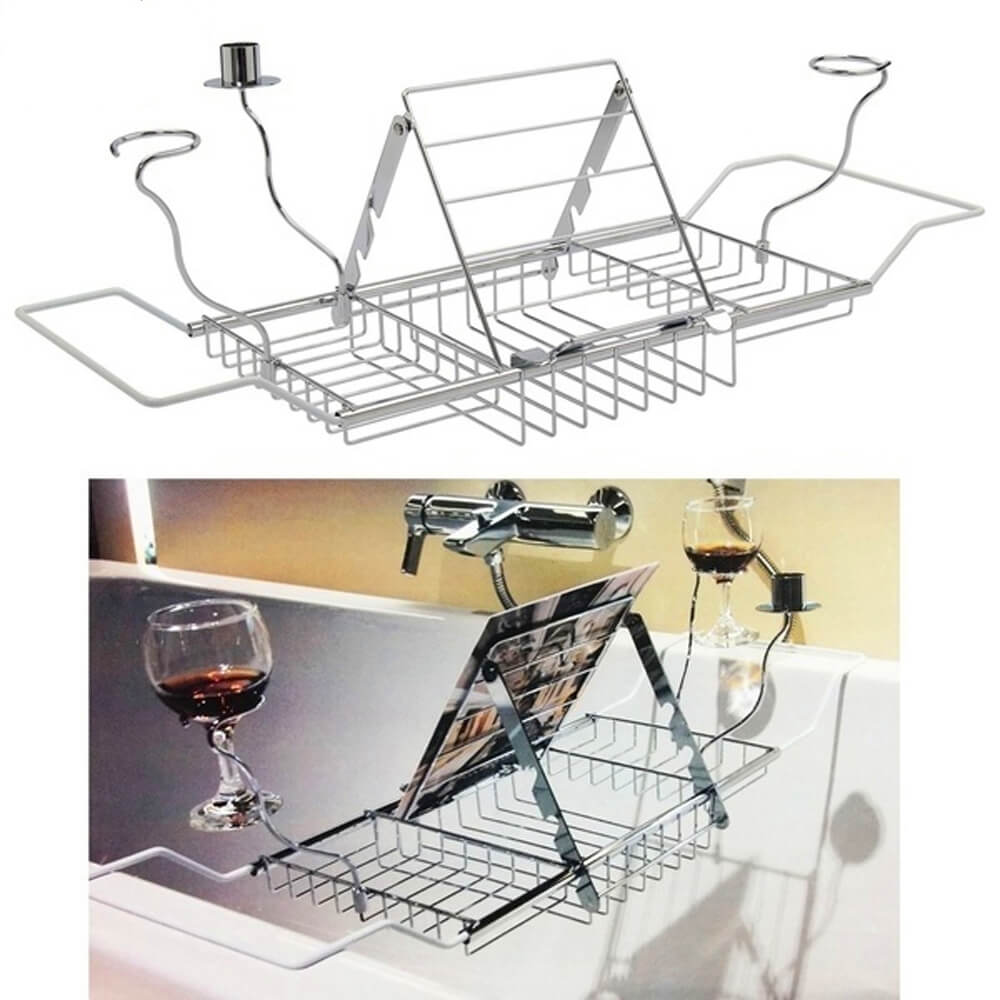 Bath Tub Rack Bathroom Shelf Caddy Organiser Soap Storage Rack Shelves Holder Adjustment Range 61-85cmx8.5x20CM