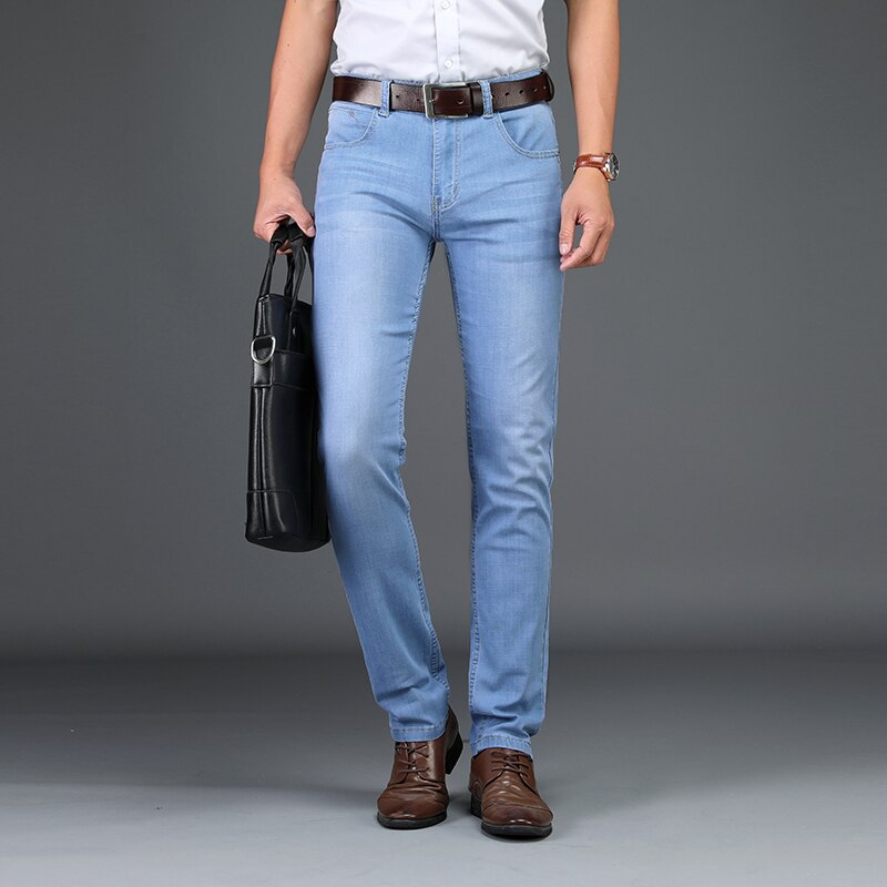 Heren casual stretch skinny jeans broeken effen kleuren lente zomer stijl ultra dun