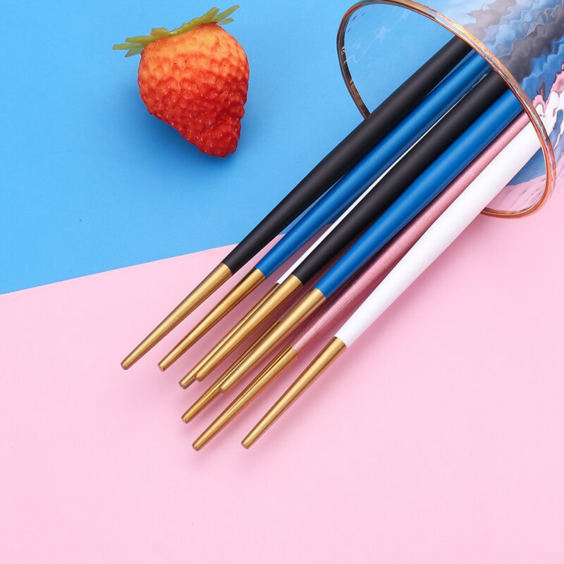 Stainless Steel Chopsticks Set 5pair Japanese Chop Sticks Multi Color Metal Chopsticks Reusable Food Sticks Sushi Hashi Baguette