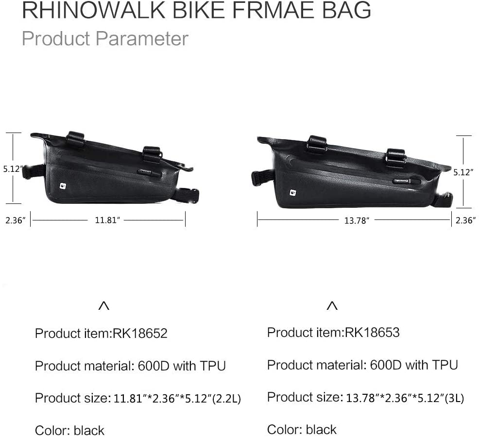 Rhinowalk Bike Front Tube Bag Waterproof Bike Frame Bag Black MTB Pannier Packing Pouch Cycling Accessories