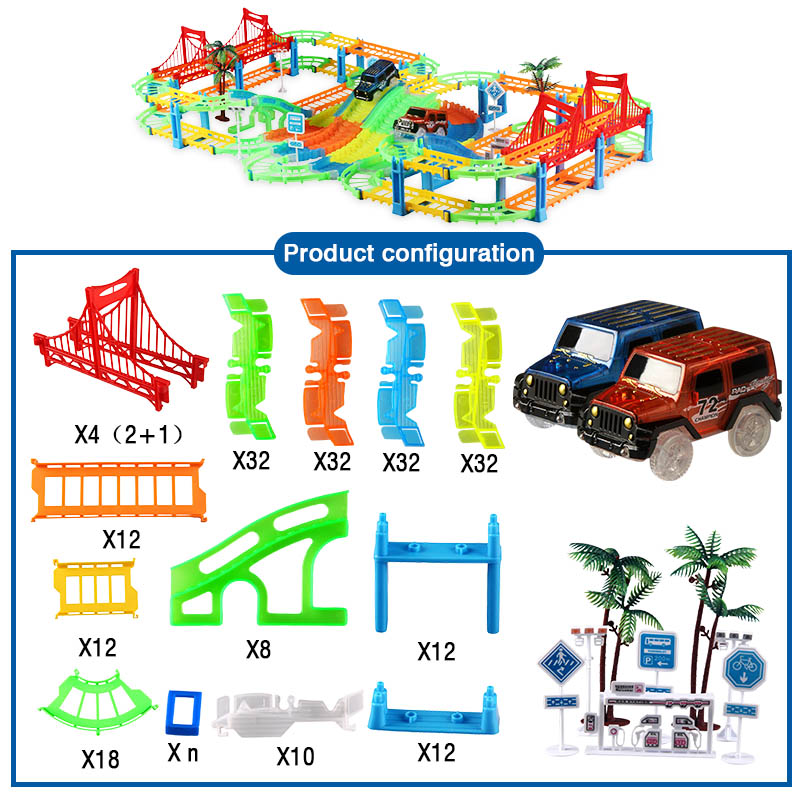 DIY Verscheidenheid 3D Gloeiende Track cars brug/Tunnel voor jongens factory racing track vergadering gratis combinatie van kinderen speelgoed FSWOB: red and blue2