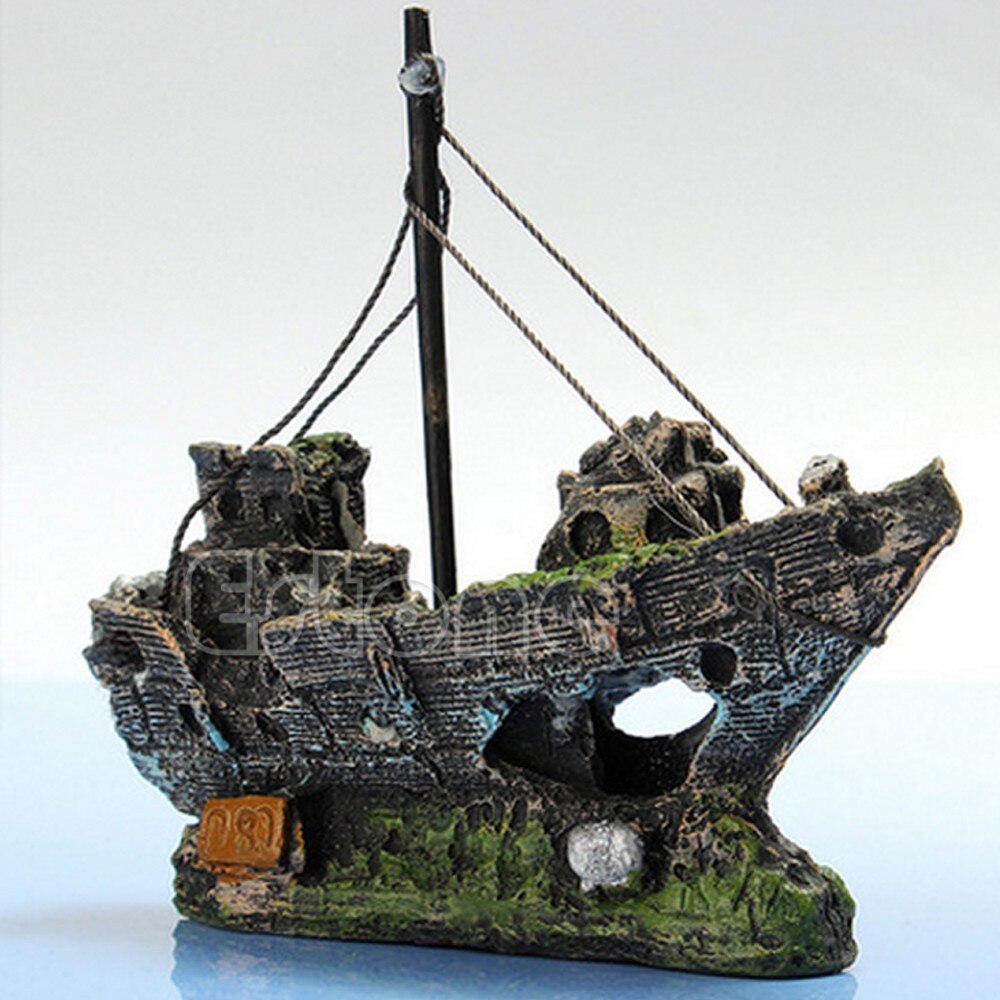 Wreck Sunk Ship Aquarium Ornament Sailing Boat Destroyer Fish Tank Cave Decor: Default Title