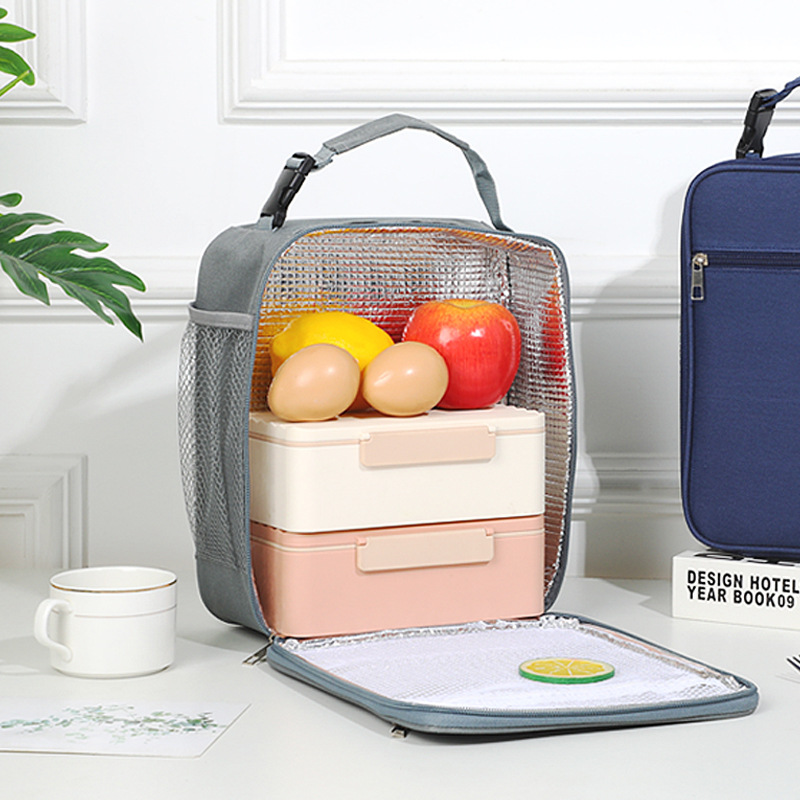 Lunch Box Storage Tote Mesh Side Pouch Portable Lunch Bag Heat Insulation Children's School Bento Bags Square Chilled Ice Bags