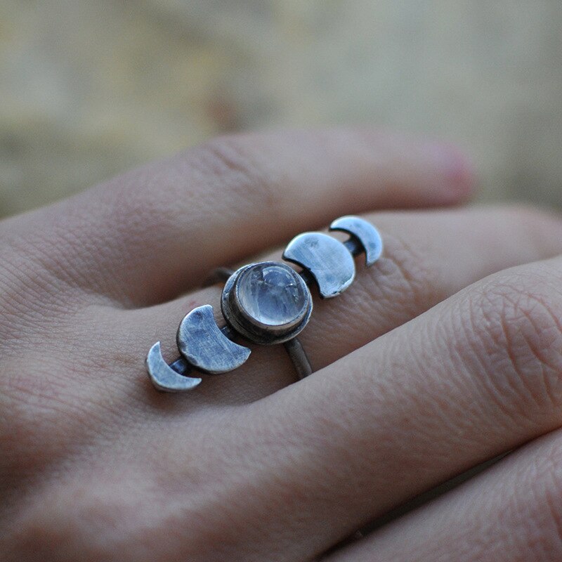 Jahrgang Mond Phase Ring Handgemachte Mondstein Finger Band Schmuck Sprichwort sterben Mond ist Helle oder schwach und Sie Können wachs oder schwinden