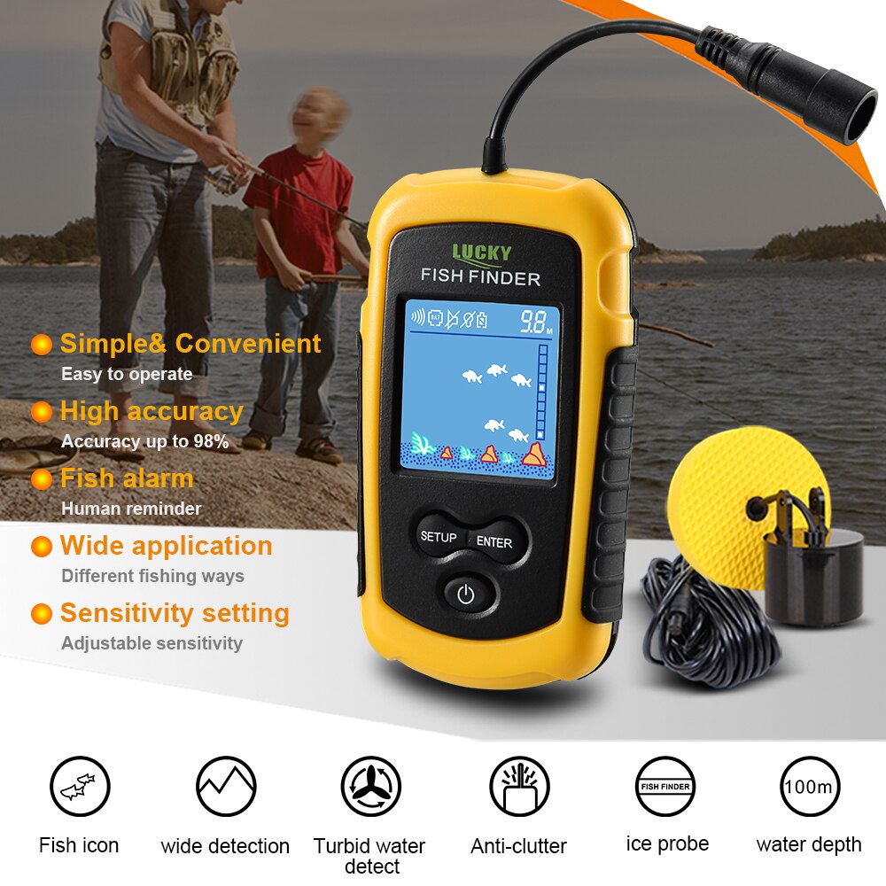 LUCKY FFC1108-1 100M Portable Sonar LCD Fish Finders Fishing Tools Echo Sounder Fishing Finder Colorful Screen