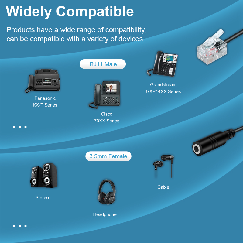 Cable adaptador de Audio de 3,5mm, conector hembra de 3,5 a RJ11 macho para ordenador, auriculares, teléfono inteligente, auriculares, convertidor adaptador de teléfono