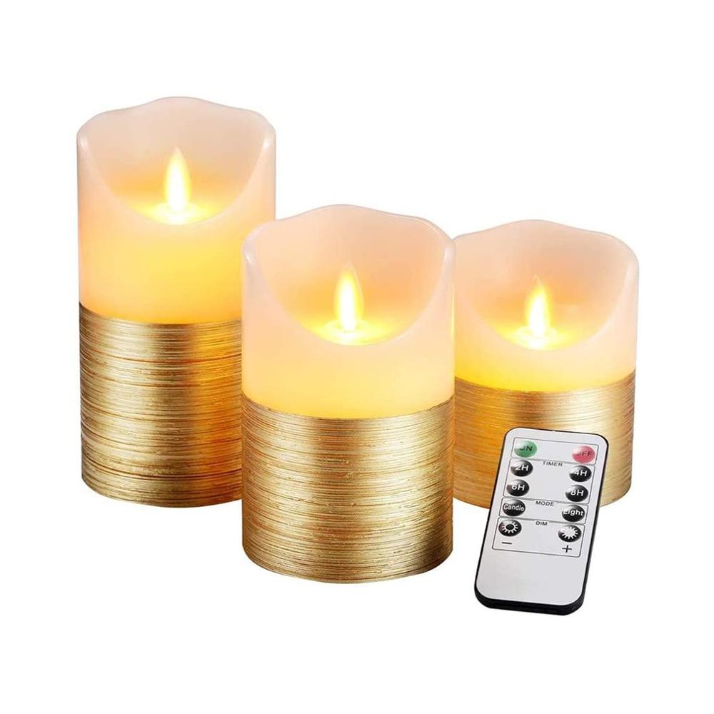 Electronic Golden LED Simulation Swing Candle Flameless Real Wax Flickering Moving Simulation Candle Light Pillar Candle
