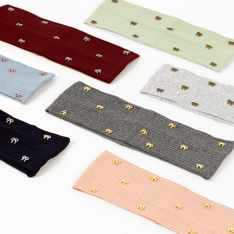 Geebro Women Metal bow Ribbed Headbands HairBands Casual Elastic Headwear Ladies Vintage Head Wraps Hair Accessories