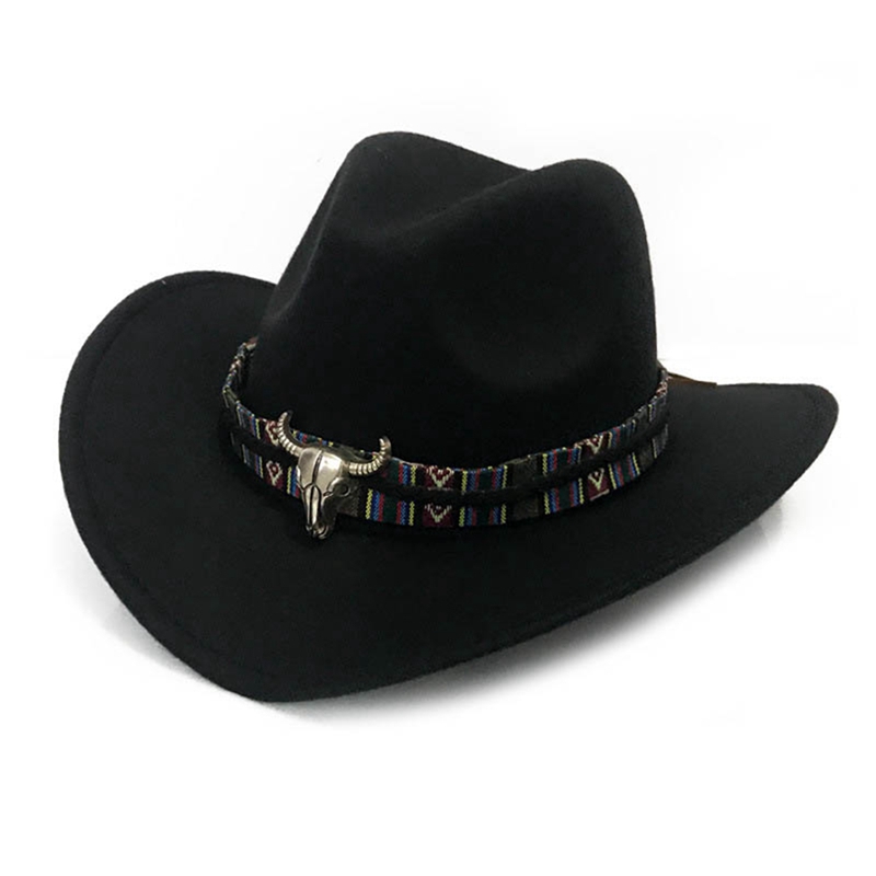Chapeau de Cowboy de Style ethnique | Chapeau en laine pour femmes, chapeau de Jazz, chapeau de Cowboy de l'ouest, offre spéciale