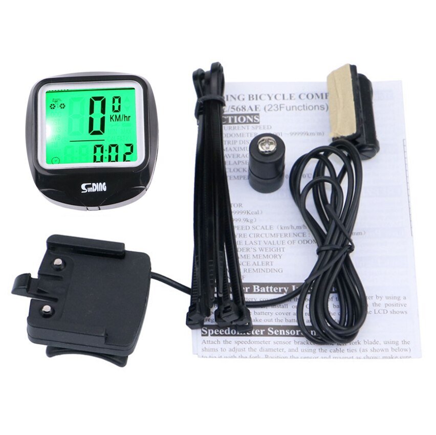 Sunding SD-568AE Bike Computer Cycling Computers Bicycle Speedometer Wireless Waterproof Stopwatch Odometer LCD Backlight Black: Green Luminous