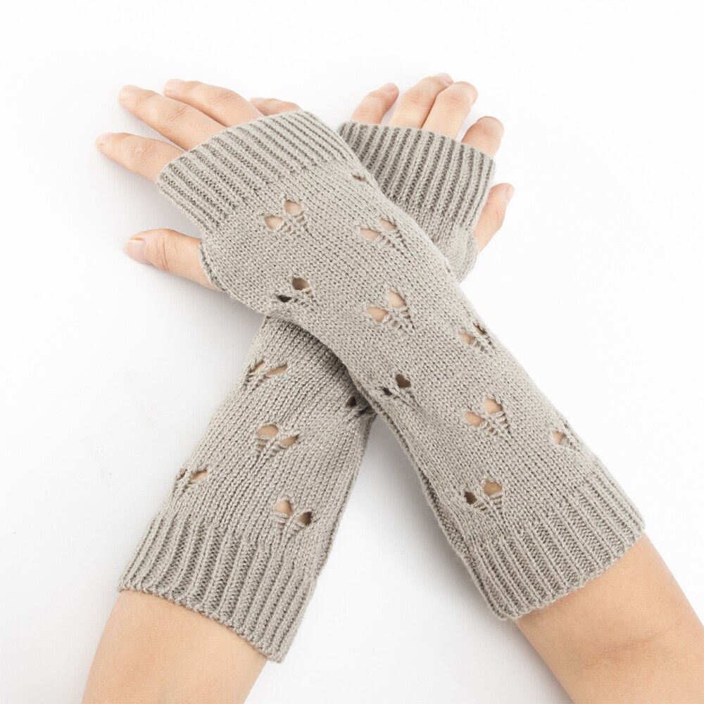Vrouwen Meisjes Handschoenen Mode Handwarmer Winter Handschoenen Vrouwen Arm Gehaakte Breien Hollow Hart Mitten Warm Vingerloze Handschoenen: 5