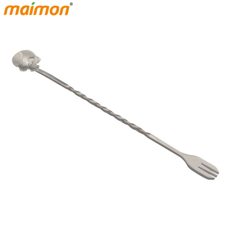 1pcs Skull Mixing Stirrer Stainless Steel Drinks Stirrer Long Handled Cocktail Stirring Spoon Fork Bar Ladle Swizzle Sticks