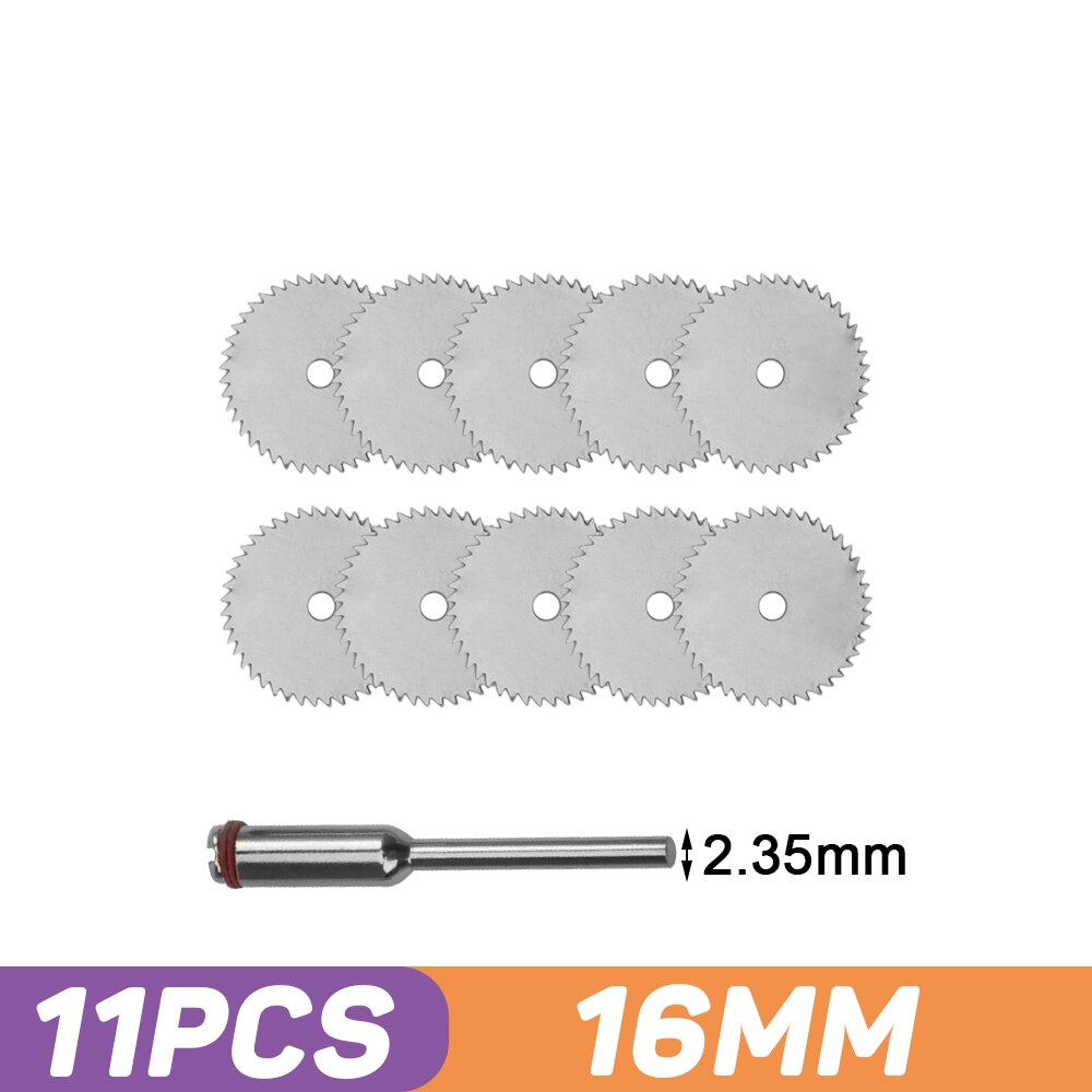 Stainless Steel Slice Metal Mini Circular Saw Blade Set with Mandrel Wood Cutting Disc for Dremel Rotary Tools Wood Cutter Wheel: 11 PCS 16MM Set