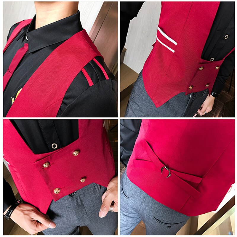 Smoking vest herre dobbeltradet ensfarvet slim fit herre vest vest ærmeløs casual business vest m -5xl